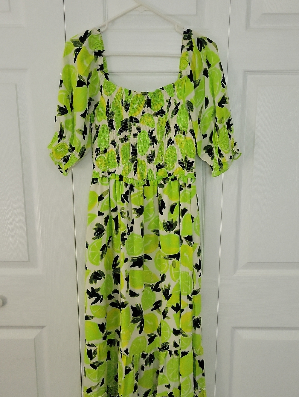 Steve Madden Lime Green Floral Smocked Midi Dress
